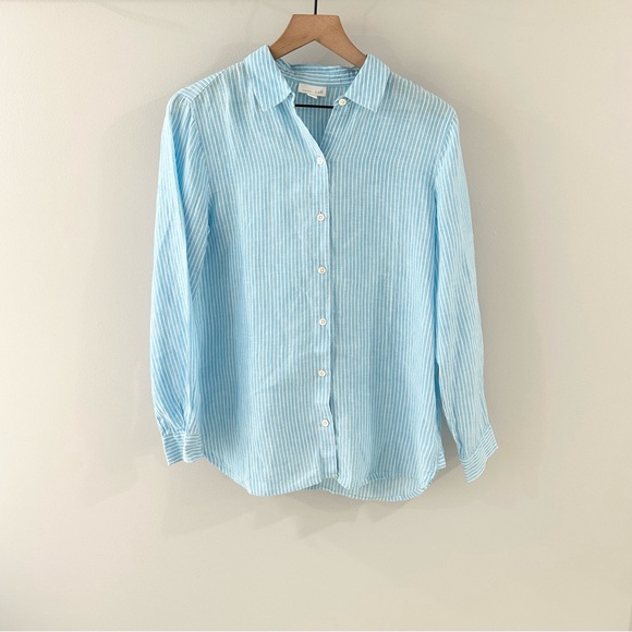 J. Jill Linen Top Blue Stripe Size XS - Picture 2 of 6